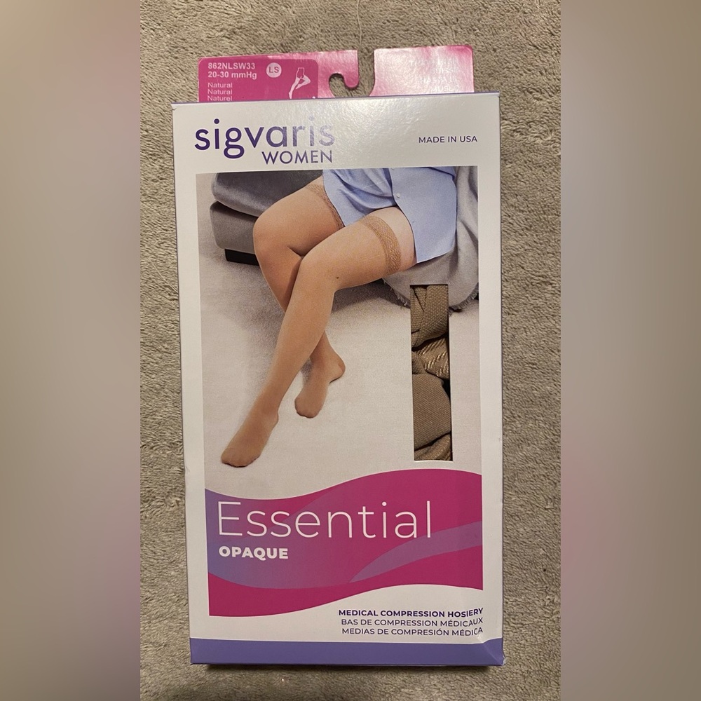 Sigvaris women essential thigh high natural graduated compression opaque hosiery